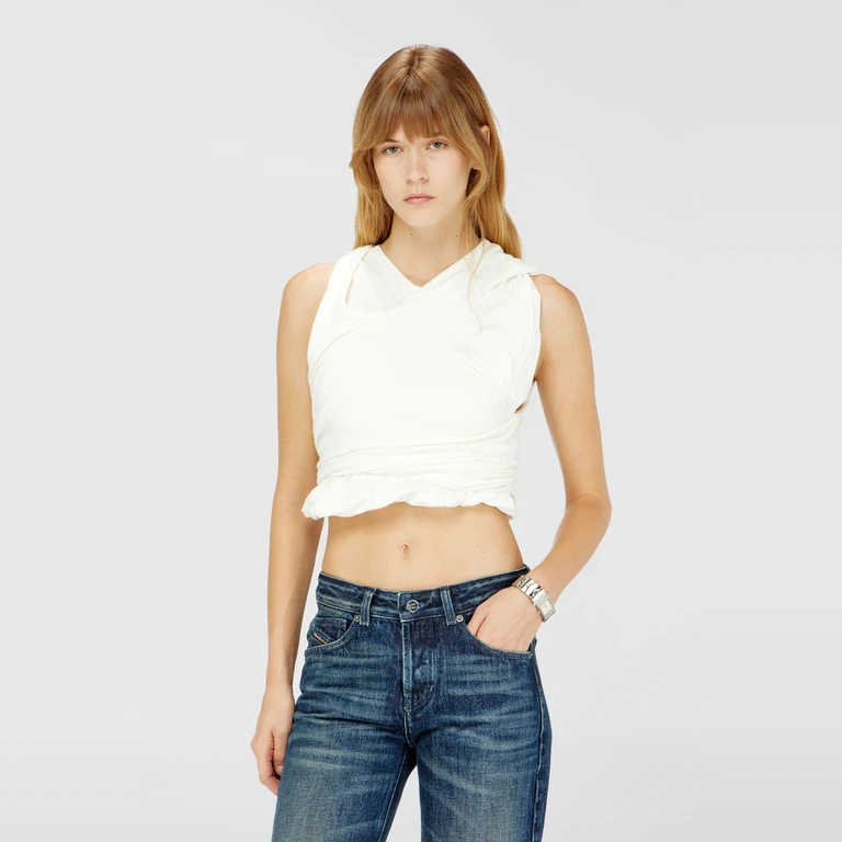 Rucked-up tank top in double-layer jersey - Tops - Woman - White