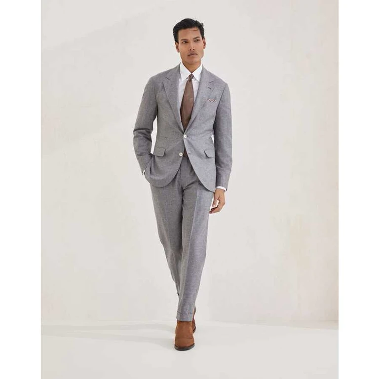 Men's Grey Wool Silk Two Button Suit
