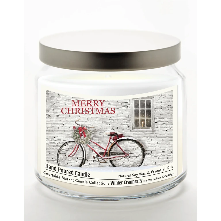 Merry Christmas III 12.8 Oz Candle Glass Jar with Brushed Silver Metal Lid