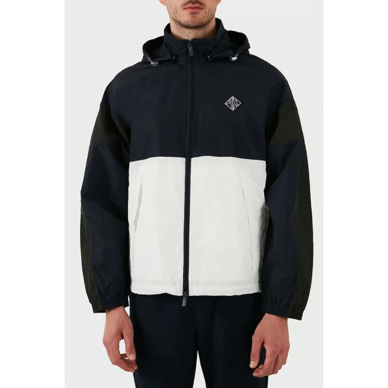 Mens Navy / Off-White Color Block Windbreaker Jacket With Zip