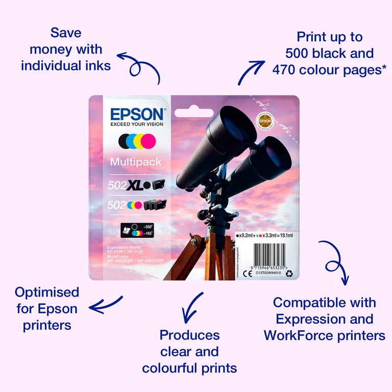Epson C13T02V64010/502 Ink cartridge multi pack Bk.C.M.Y 4.6ml + 3x3.3
