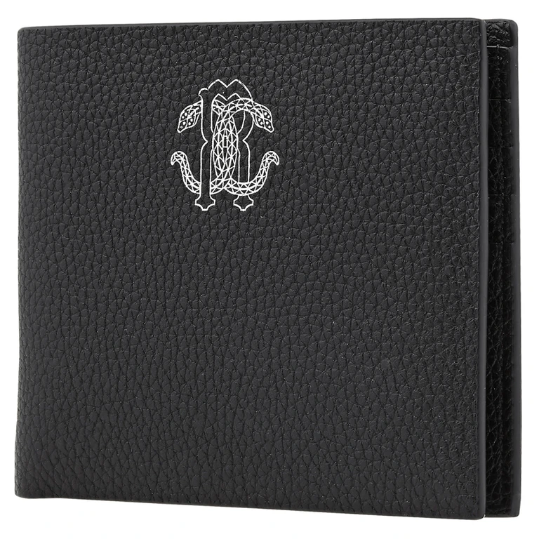Mens Black Leather RC Logo Bifold Wallet