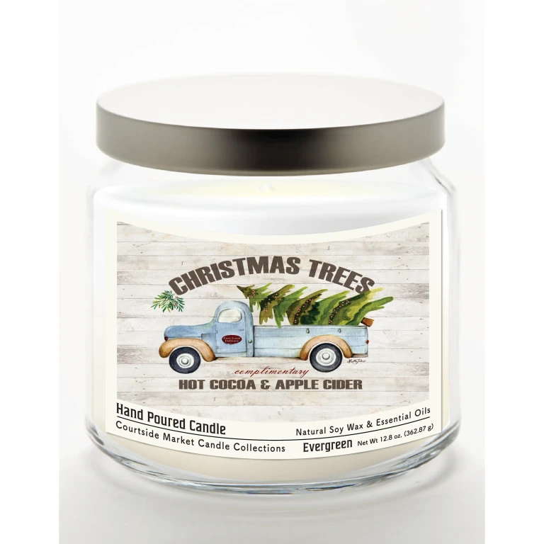 Christmas Trees All Day 12.8 Oz Candle Glass Jar with Brushed Silver Metal Lid