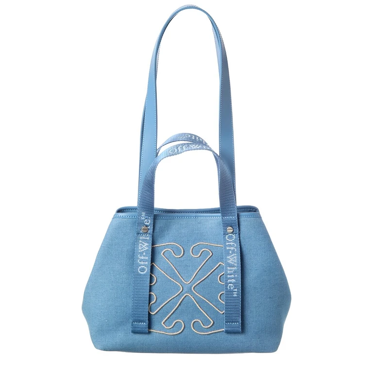 Off-White East West Small Denim & Leather Tote