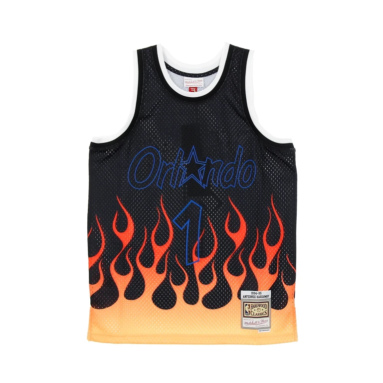 Men's Basketball Tank Top Nba Swingman Jersey Flames Hardwood Classics No.1 Penny Hardaway 1994-95 Orlmag Black/black/multi Color