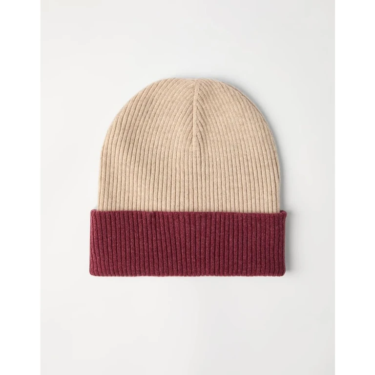 Mens Medium Brown Wool Ribbed Beanie Hat