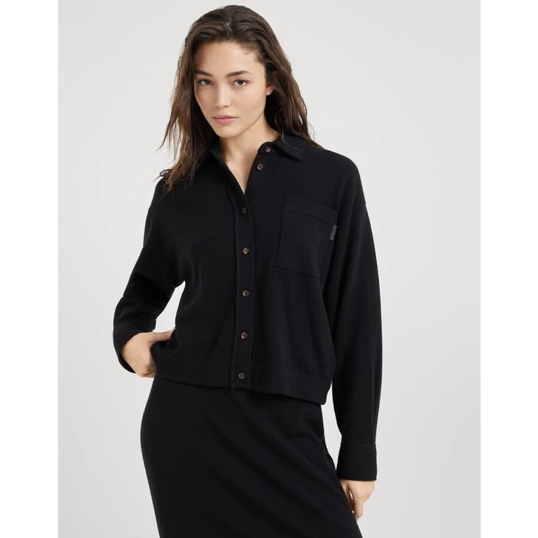 Women's Black Wool Button Front Sweater