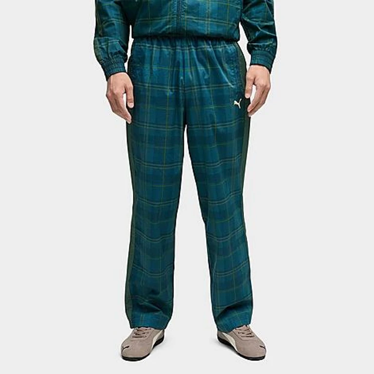 Men's Puma Relaxed Tartan T7 Track Pants in Midnight Petrol Size: Small