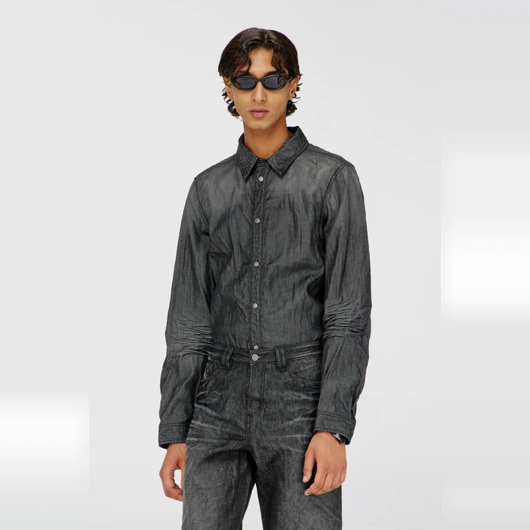 Shirt in creased denim - Denim Shirts - Man - Grey
