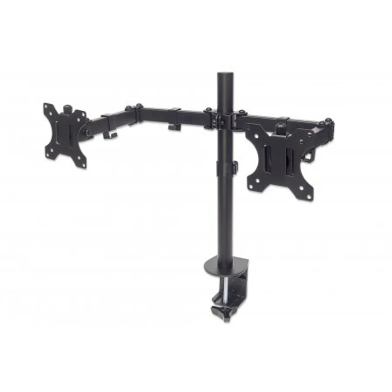 Manhattan Dual Desk Mount for TV & Monitors (Full Motion), For screens 10" to 27", Clamp Assembly, VESA compatibility: 75x75 and 100x100mm - check the dimensions of the four mounting holes on back of screen to ensure it fits, Max 8kg (each), Black, Bracke