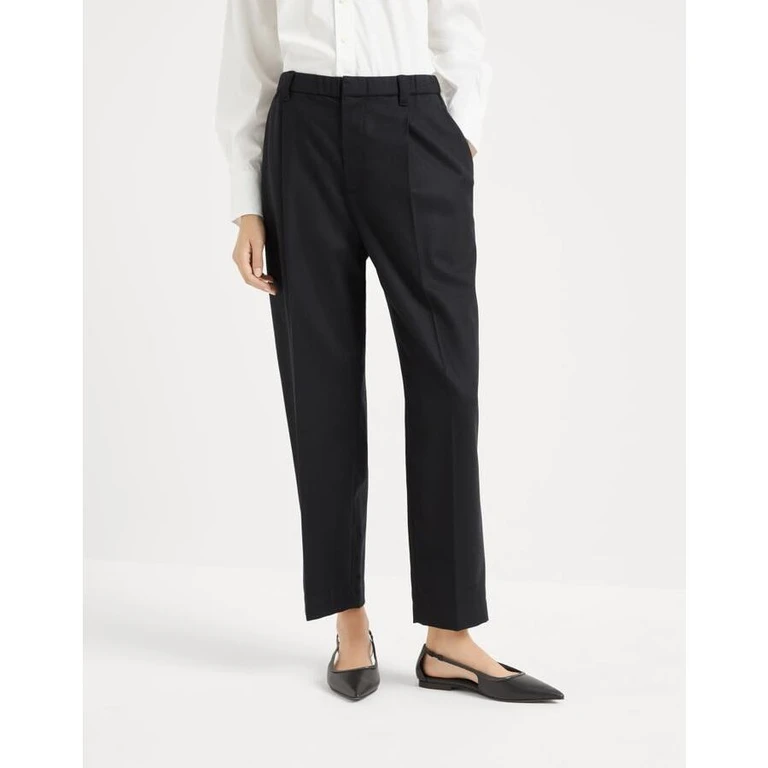 Women's Black Wool Tapered Trousers