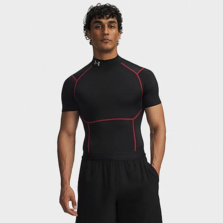 Under Armour Men's HeatGear Elite Mock Training Top in Ultimate Black/Red/Reflective Size: Small