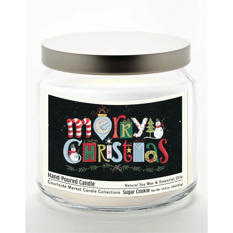 Merry Christmas II 12.8 Oz Candle Glass Jar with Brushed Silver Metal Lid