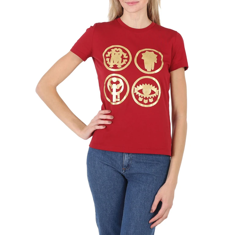 Ladies Carmine Lucky Symbol Embroidered T-shirt