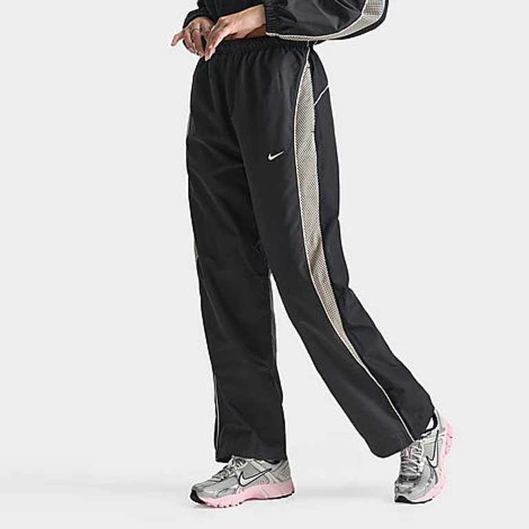 Nike Women's Sportswear Loose High-Rise Woven Mesh Track Pants in Black/Cream II/Sail Size: XS