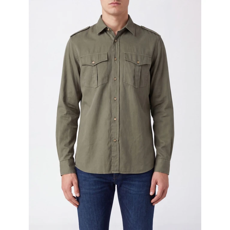 Camisa de algodão chevron Brunello Cucinelli