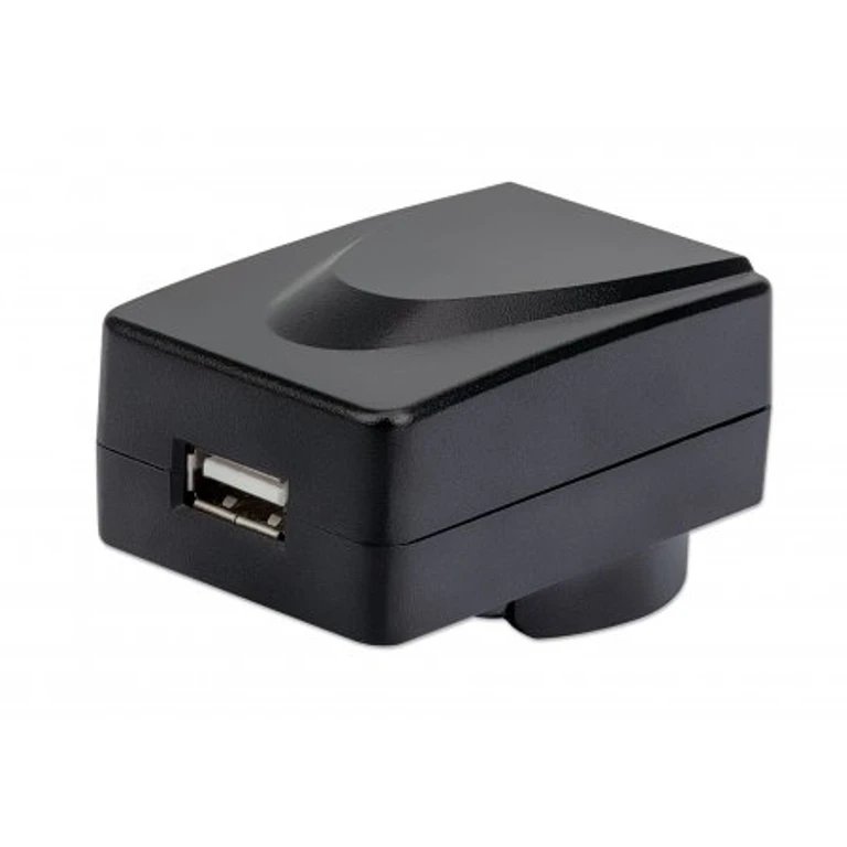 Manhattan Mains USB-A Mobile Device Charger with UK/EU/USA adaptors, Smartphone Charger, Mains Adaptor interchangeable, Three Year Warranty, Black