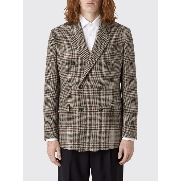 Double-Breasted Virgin Wool Blazer with Houndstooth Pattern (EM007439TE23217F6047)