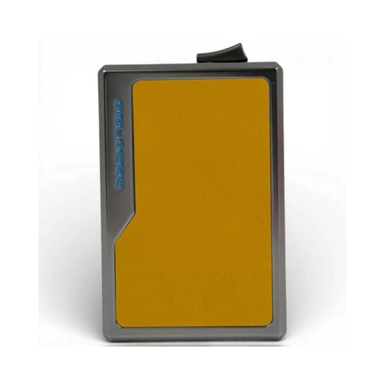 Credit Card Holder Blue Square Unisex Aluminum and Leather Yellow