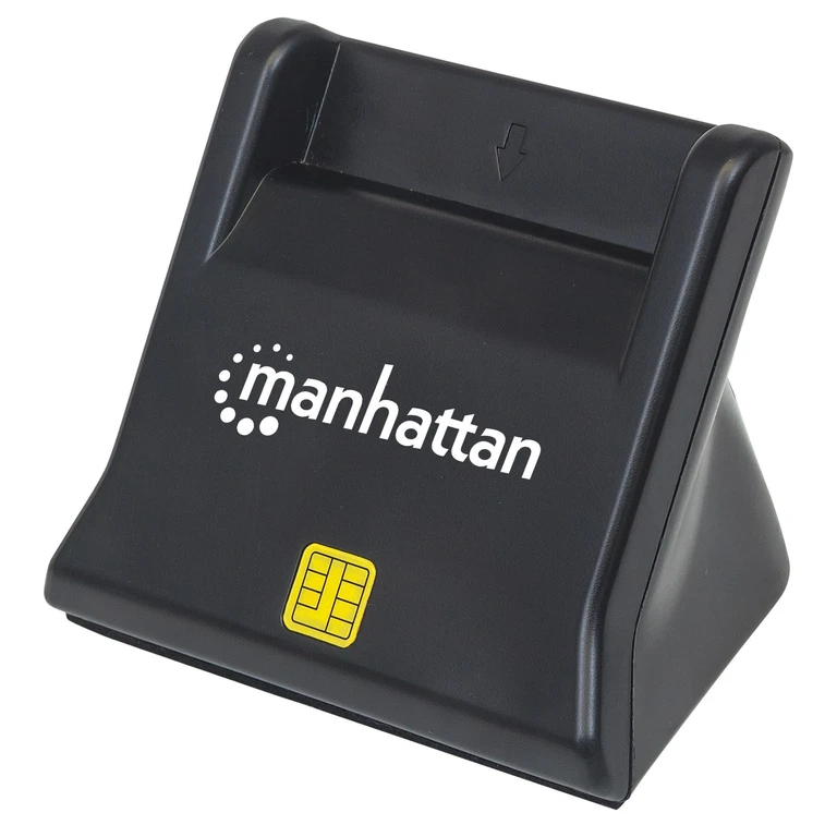 Manhattan USB-A Smart/SIM Card Reader, 480 Mbps (USB 2.0), Desktop Standing, Friction Type compatible, Hi-Speed USB, Cable 86cm, Black, Three Year Warranty