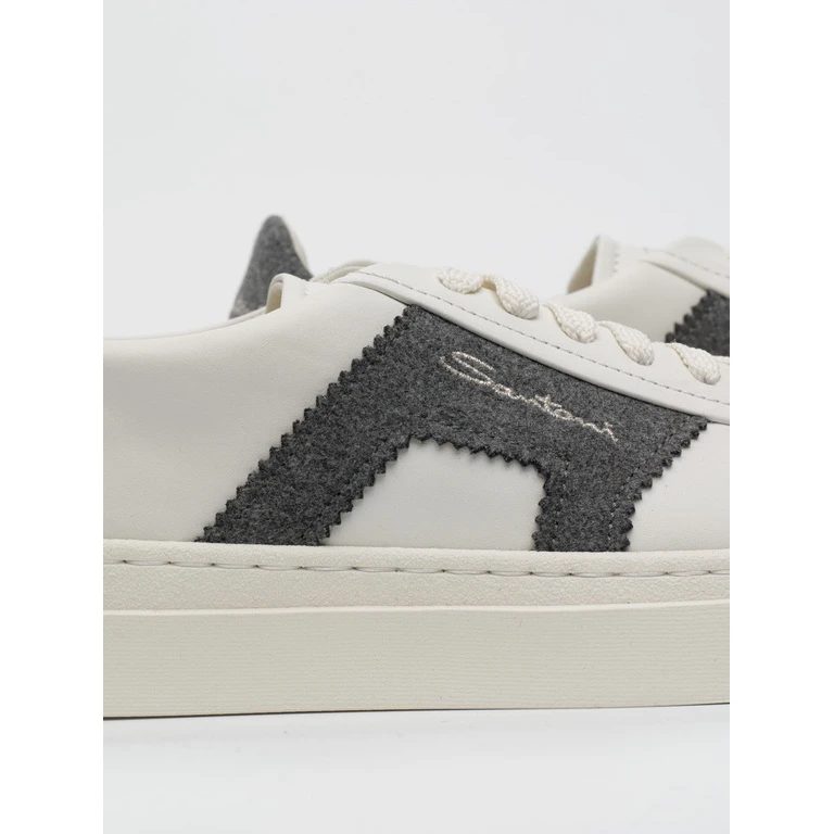 Sneakers in Pelle Bianco e Grigio con Dettagli in Feltro