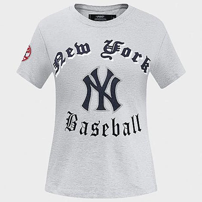 Pro Standard Women's New York Yankees MLB Old English Single Jersey Slim T-Shirt in Heather Grey Size: XS