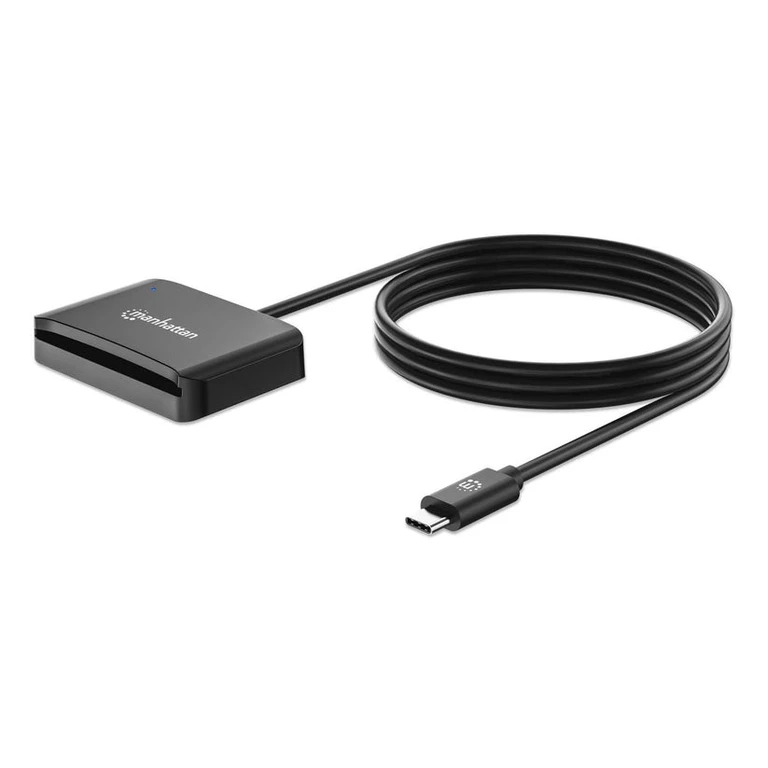 USB-C Contact Smart Card Reader with MicroSD slot, USB Type-C Male to Contact Reader Interface and microSDXC, Supports Windows, macOS and Linux, Reads SIM Cards with Adapter, Cable 1m, Black, Three Year Warranty