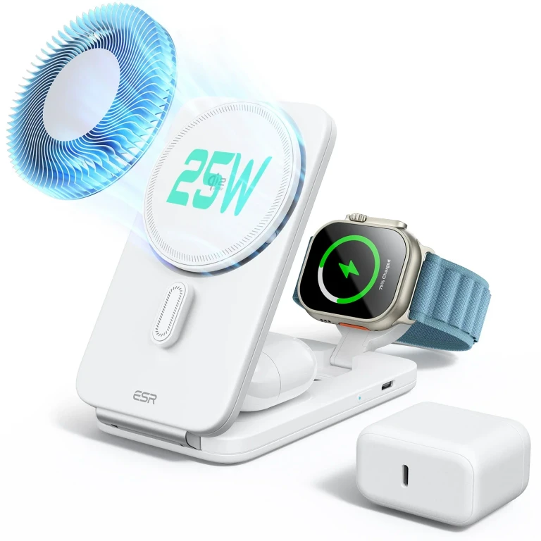 CryoBoost Foldable 3-in-1 Magnetic Charging Station (25W) – US Plug-White - White / US Plug
