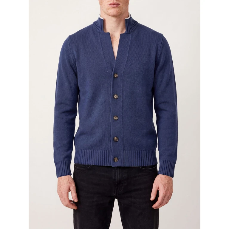 High Neck Wool Cardigan with Ribbed Trims (N76MAGN57MAG0N0371102)
