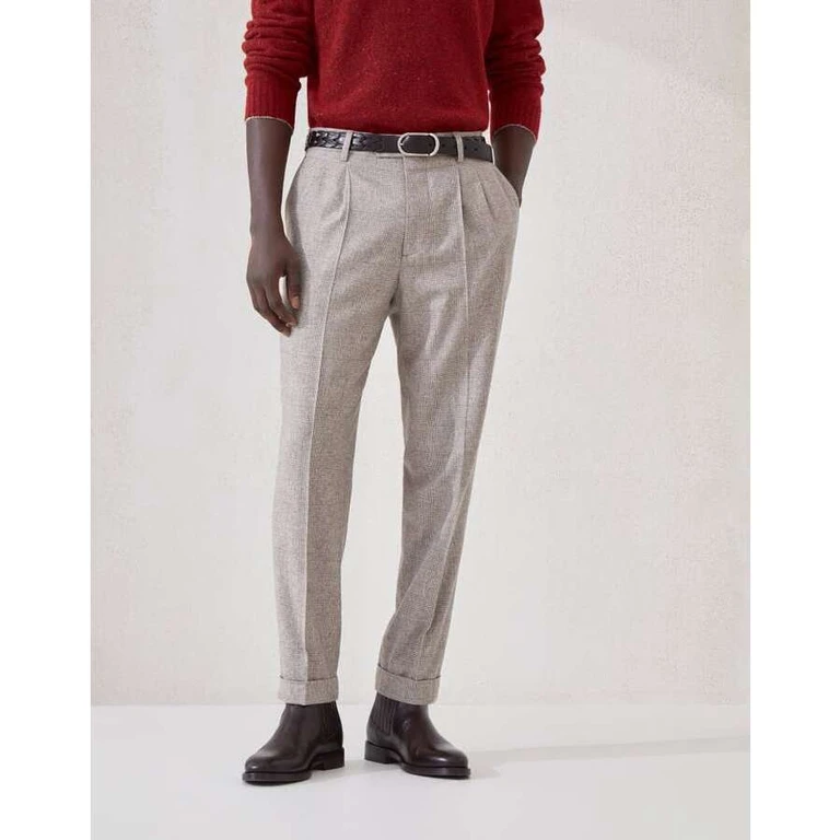 Men's Bark Wool Silk Pleated Trousers
