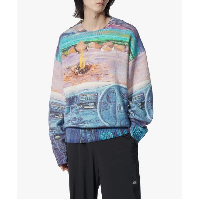 J. W.ANDERSON - Art Print Sweater - Cornflower Blue / KW1222YN0373835