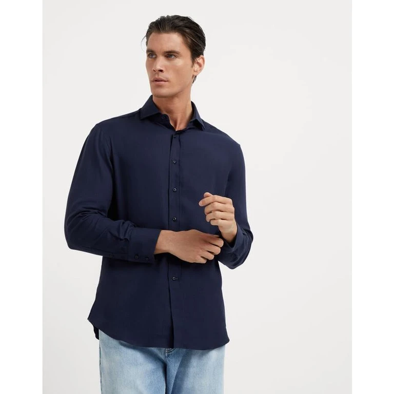 Men's Blue Cotton Wool Blend Shirt