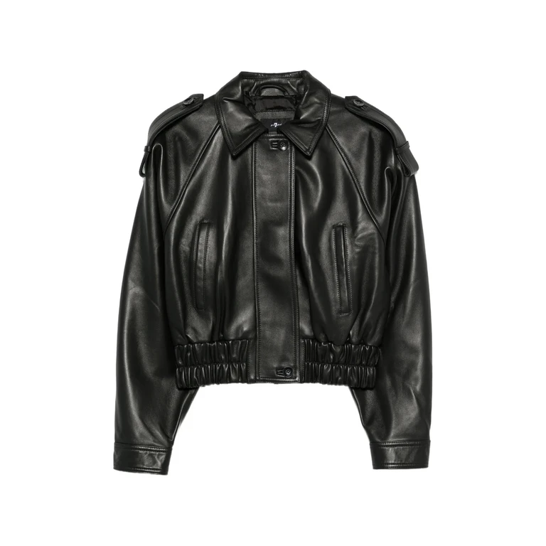 Elasticated-waist Leather Jacket