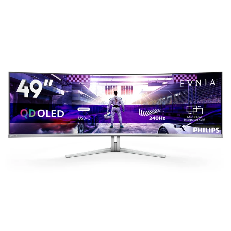 Philips Evnia 8000 – 48.9" Dual QHD 240Hz QD-OLED Monitor, White (49M2C8900/00)