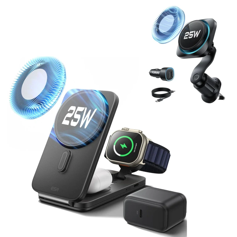 25W CryoBoost Foldable 3-in-1 Magnetic Charger and Car Charger (Air Vent) Bundle– US Plug-Black - Black / US Plug