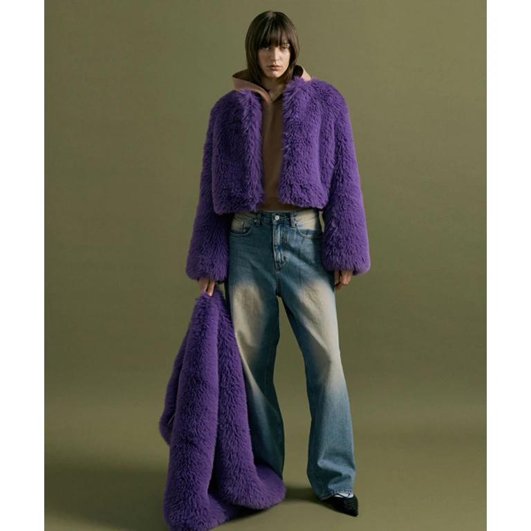 SUNNY Bulky Cropped Fur Jacket [Purple]