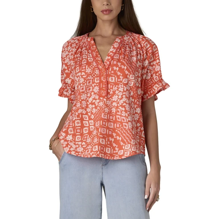 Short Cinched Sleeve Stand Collar Top