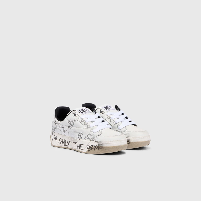 D-Ollie-Leather sneakers with graffiti print - Sneakers - Woman - White