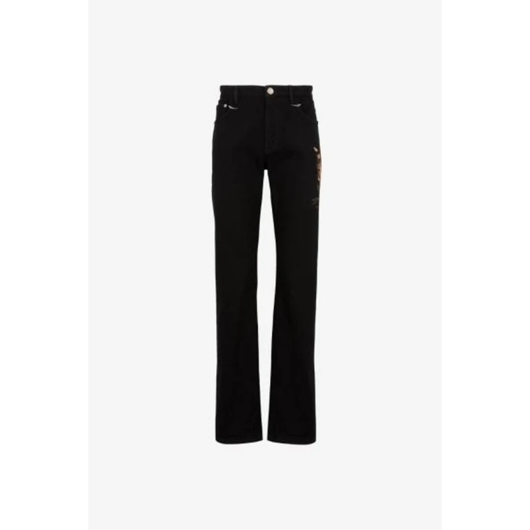 Embroidered Flared Cotton Denim Jeans