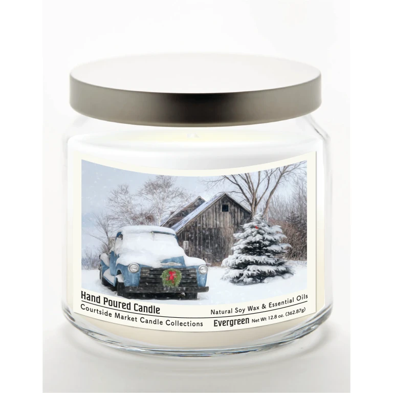 Christmas on the Farm 12.8 Oz Candle Glass Jar with Brushed Silver Metal Lid