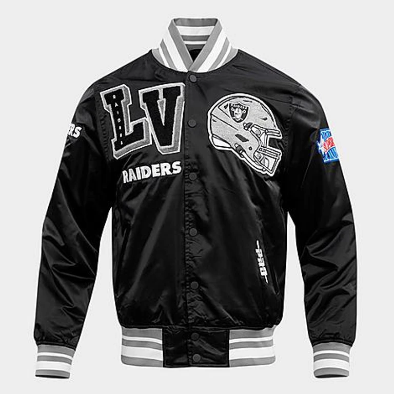 Pro Standard Men's Las Vegas Raiders NFL Mashup Rib Satin Jacket in Black/Grey Size: Small