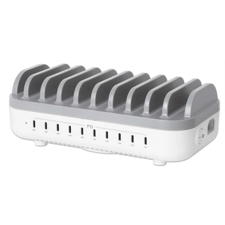 10-port USB-C Charging Station, USB-C Output: 10x 20W, Max 200W, Mains AC power (inc US/EU/UK adapters)