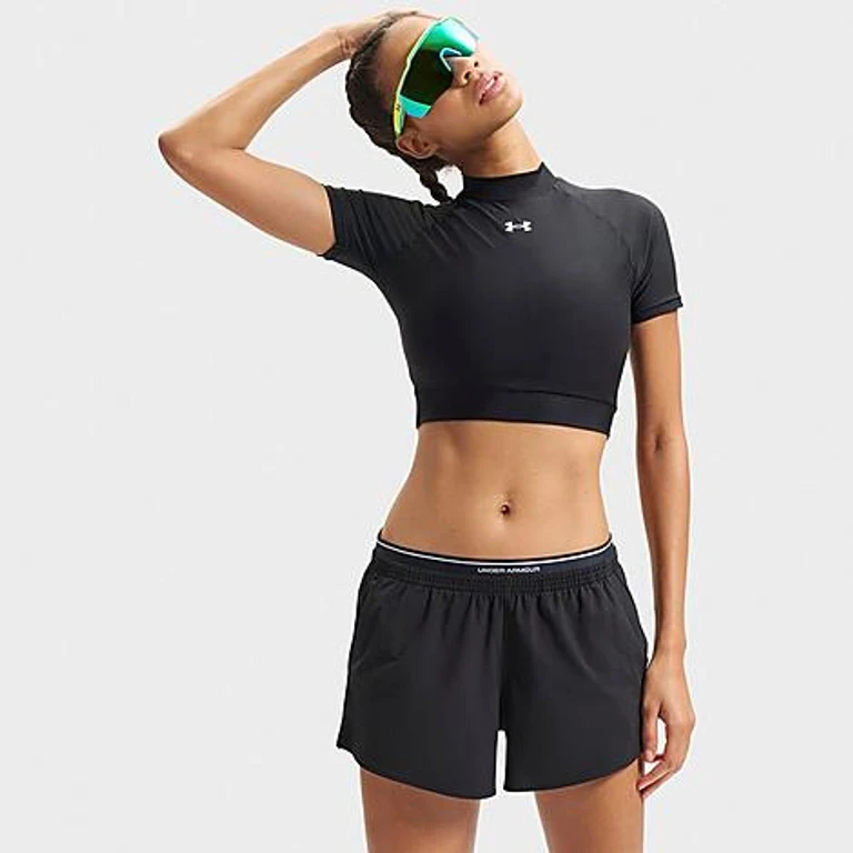 Under Armour Women's HeatGear Mock Short-Sleeve Training Top in Ultimate Black/White Size: XS
