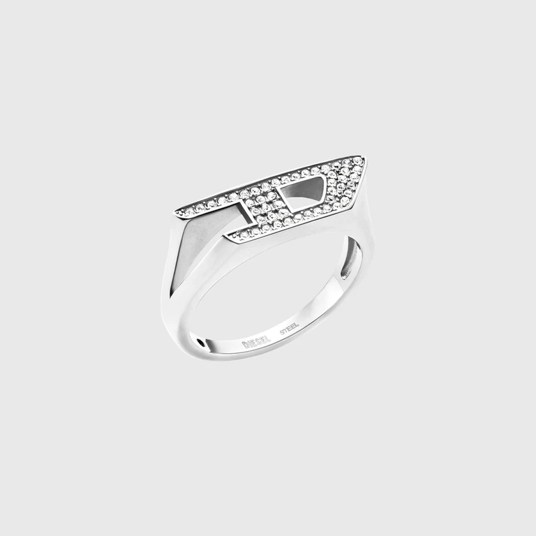 Stainless steel glitz signet ring - Rings - Unisex - Silver