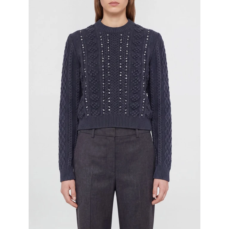 Slim Fit Wool Jumper with Metal Eyelets and Rhinestones (J02GP0264J14864403)