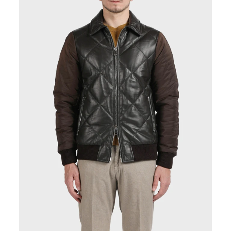 Black Quilted Padded Leather Jacket