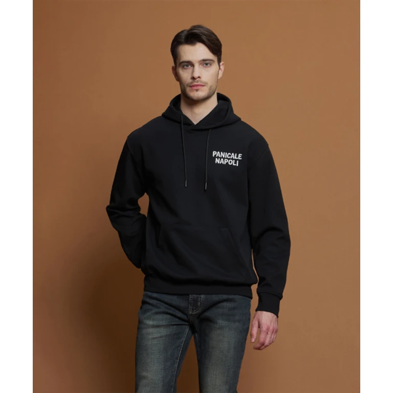 Black Regular Fit Logo Hooded T Shirt