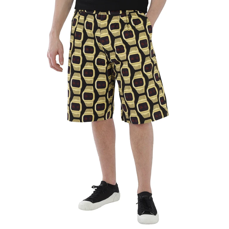 Mens Gold / Black Macro Watches Print Shorts