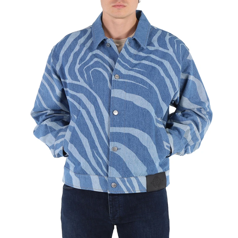 Mens Blue Zebra Print Cotton Denim Jacket