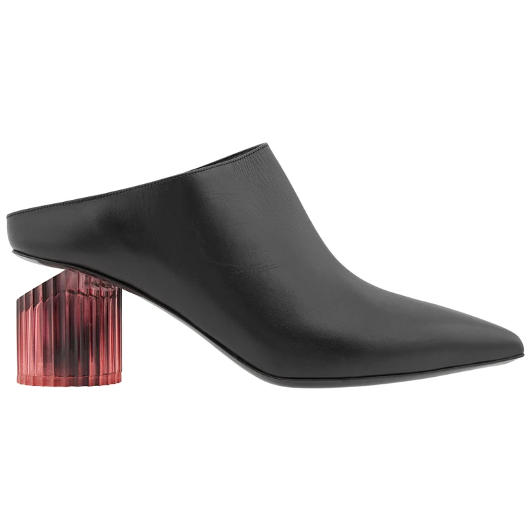 Ladies Black Sabot Calf Leather Pointed-Toe Mules